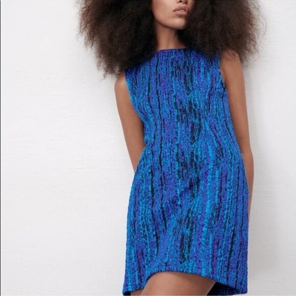 Zara blogger favorite blue sleeveless mini dress - Picture 7 of 9